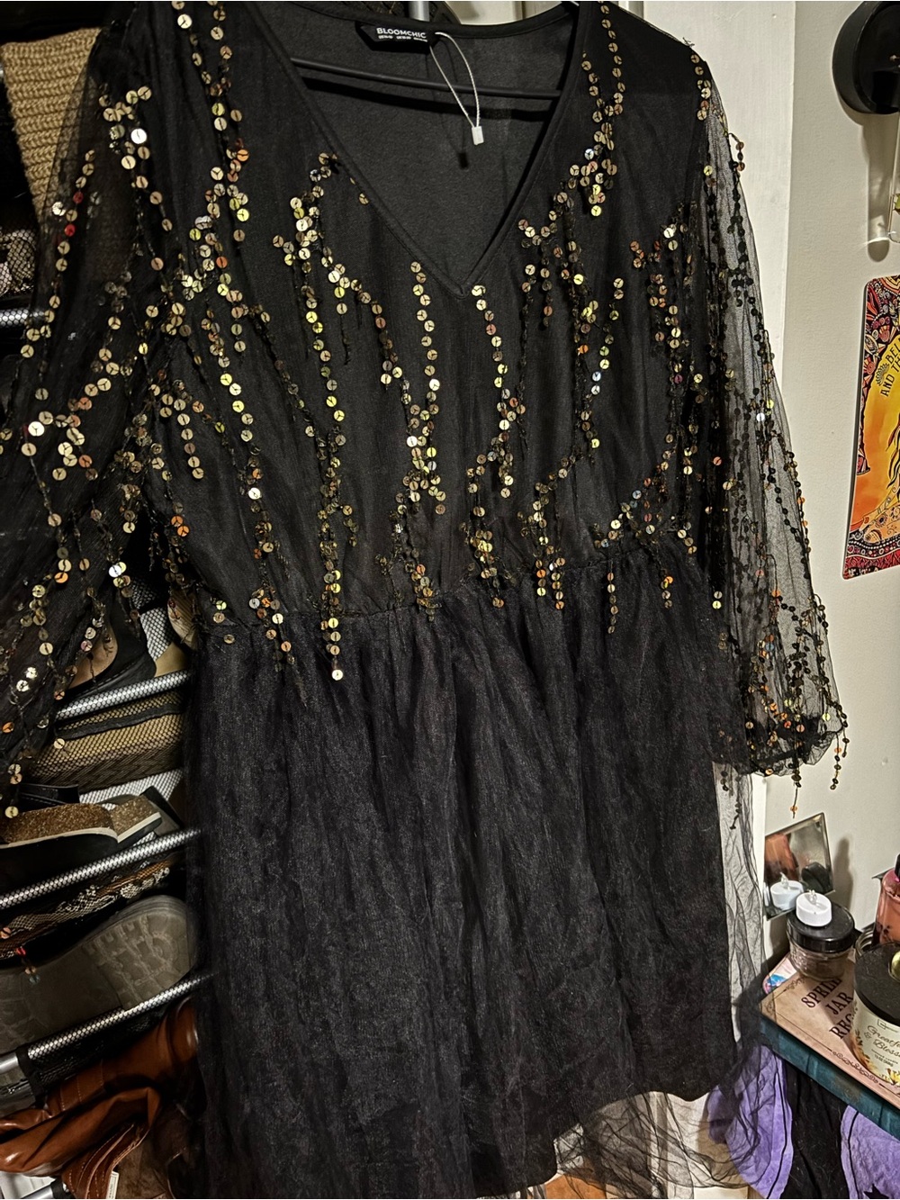 BloomChic Black Sequin V-Neck Party Dress